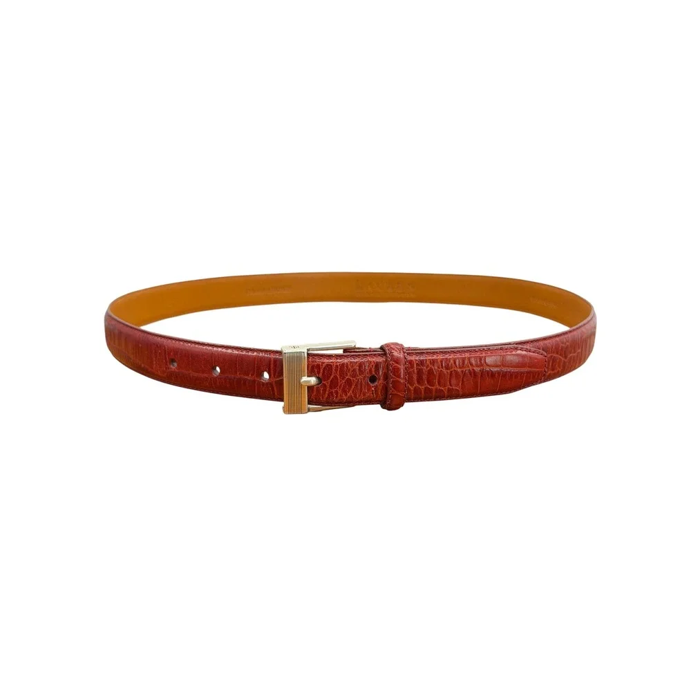 Lauren Ralph Lauren Red Skinny Belt Women SZ XL Embossed Leather Reptile Bold
